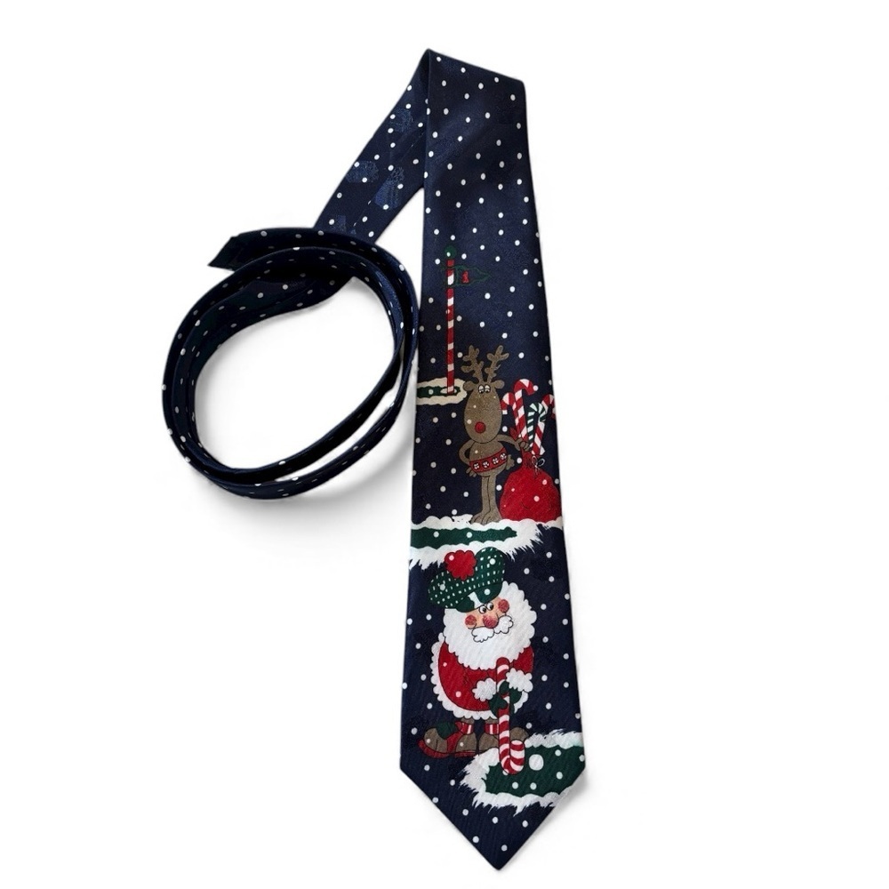 Vintage Hallmark “Yule Tie Greetings” Christmas Necktie Golf Santa Reindeer